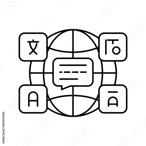 multilingual globe nlp line icon vector illustration