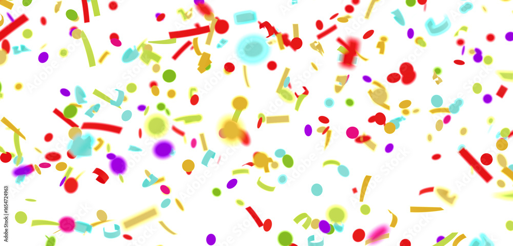 Fototapeta premium Bright, festive confetti falling on white. Perfect for party invitations, banners, and more!
