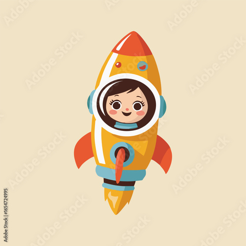 A cheerful astronaut flying on a pencil rocket with a sparkling tail, surrounded by floating jellyfish-like stars and colorful asteroids in a dreamy space scene.