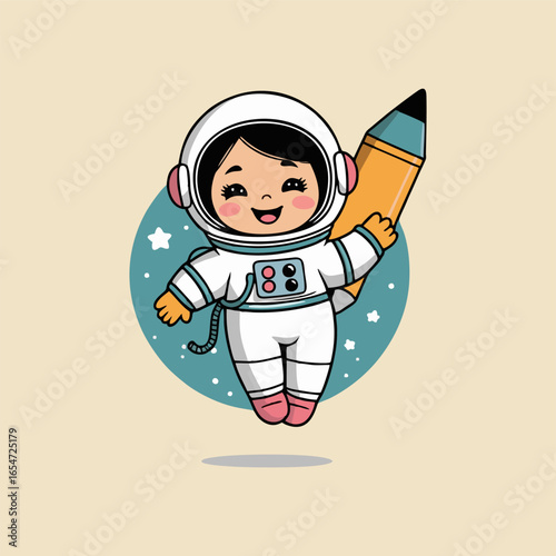 A joyful astronaut perched atop a pencil rocket designed like a giant cupcake, flying through a sugary galaxy filled with candy planets and sweet stars.