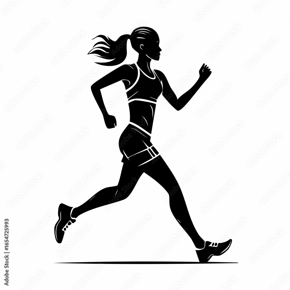 Obraz premium Female Marathon Running Silhouette vector image on white background.