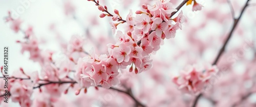 Soft pink cherry blossoms falling on pastel background, magical, cherry blossom