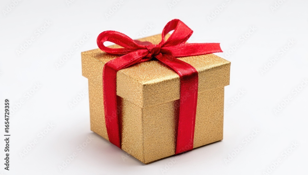 Fototapeta premium Golden gift box with red ribbon (1)