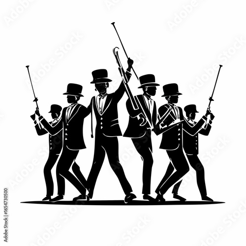 Marching Band Vector Images. Silhouette Marching Band Vector Images isolated on white background.