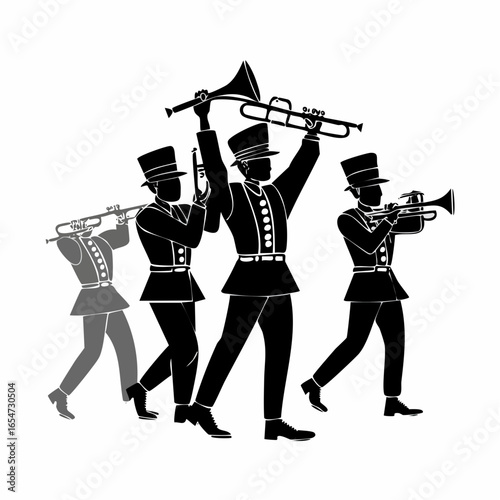 Marching Band Vector Images. Silhouette Marching Band Vector Images isolated on white background.