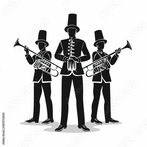 Marching Band Vector Images. Silhouette Marching Band Vector Images isolated on white background.