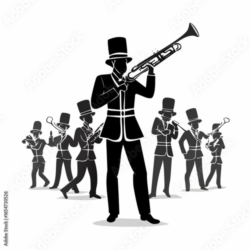 Marching Band Vector Images. Silhouette Marching Band Vector Images isolated on white background.