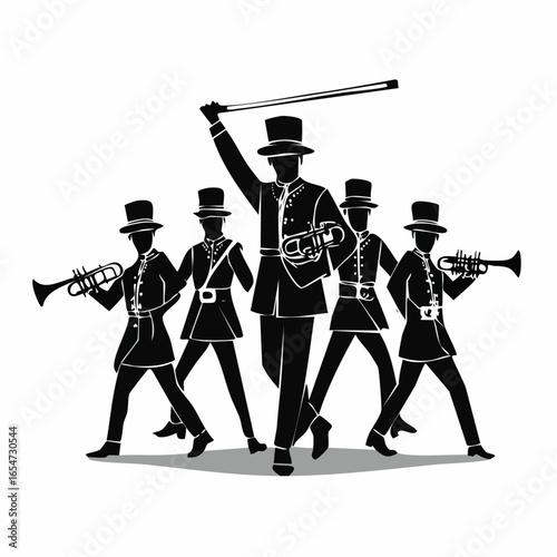 Marching Band Vector Images. Silhouette Marching Band Vector Images isolated on white background.