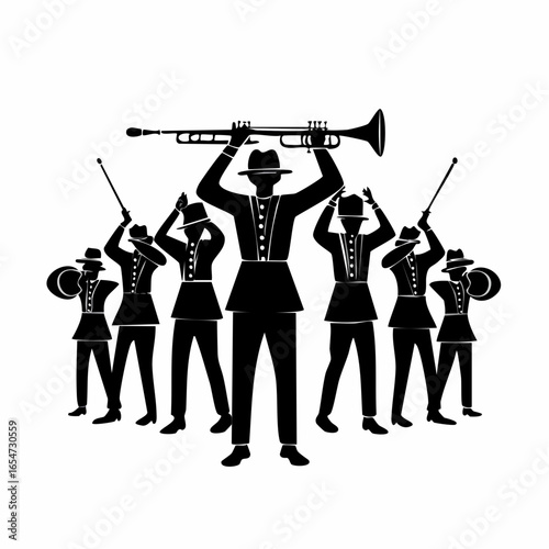 Marching Band Vector Images. Silhouette Marching Band Vector Images isolated on white background.