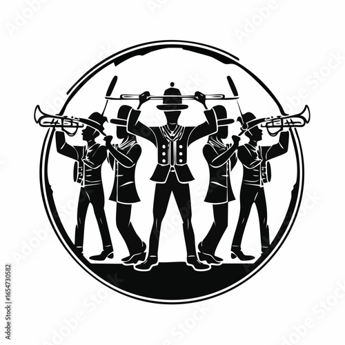 Marching Band Vector Images. Silhouette Marching Band Vector Images isolated on white background.