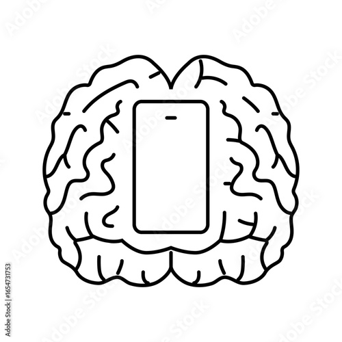 brain mindful app mindful tech line icon vector illustration