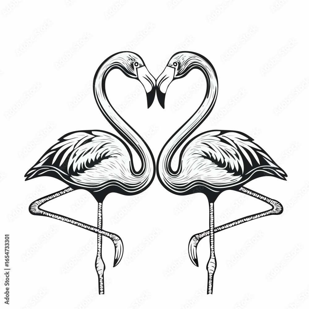 Obraz premium Two Flamingos Forming a Heart Shape image vector isolated on white background.
