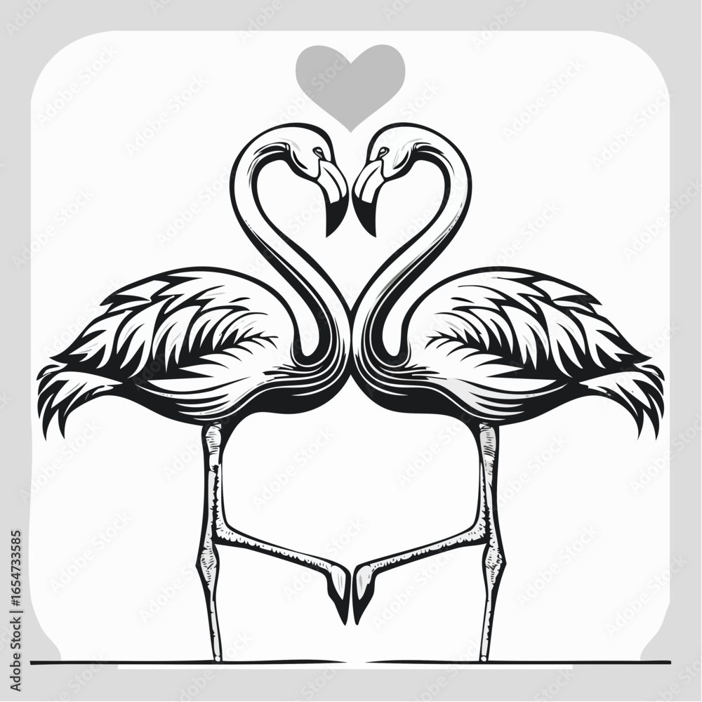 Obraz premium Two Flamingos Forming a Heart Shape image vector isolated on white background.