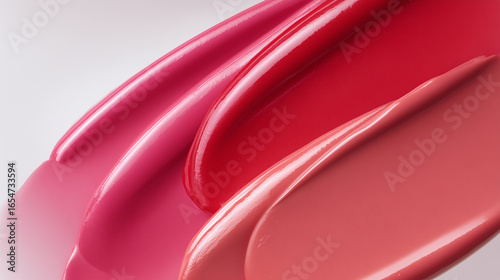 Textured trendy pink  red cream gel cosmetic smudge on white background, lipstick or blush or eye shadow or nail polish smudge trendy color