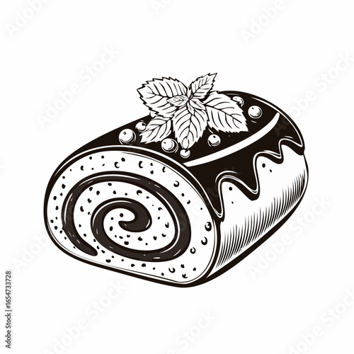 Chocolate Swiss Roll Cake Vector Image isolated on white background.