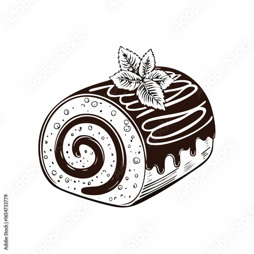 Chocolate Swiss Roll Cake Vector Image isolated on white background.