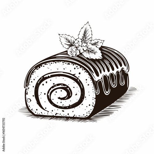 Chocolate Swiss Roll Cake Vector Image isolated on white background.