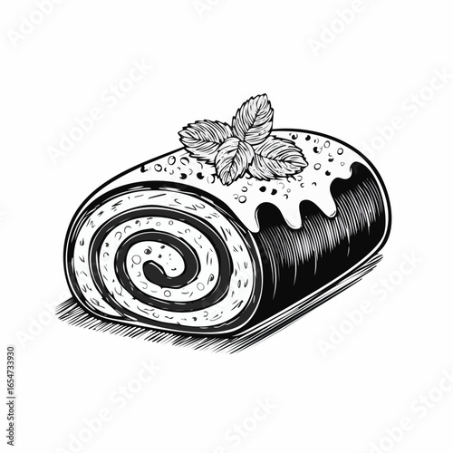 Chocolate Swiss Roll Cake Vector Image isolated on white background.
