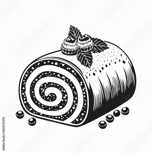 Chocolate Swiss Roll Cake Vector Image isolated on white background.