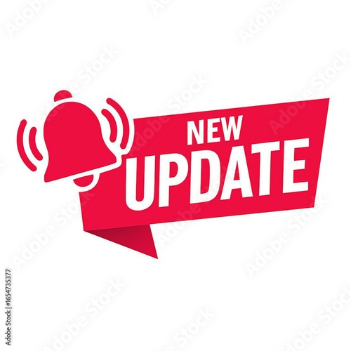 Wallpaper Mural Bright red banner with a ringing bell and the words new update Torontodigital.ca