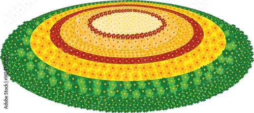 colorful pookkalam floral rangoli with happy onam festival celebration vector illustration