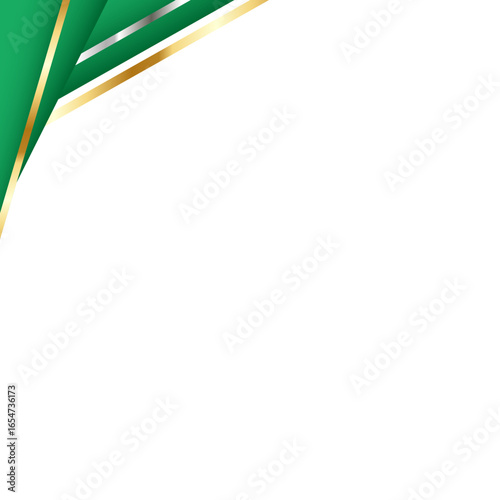 Green, white, and gold corner design element suitable for elegant invitations, stationery, banners, or website embellishments. Decorative and sophisticated touch.