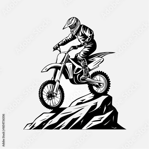 Motocross Rider Maneuvering Over a Large Rock Obstacle with Precision and Power in Vector Style