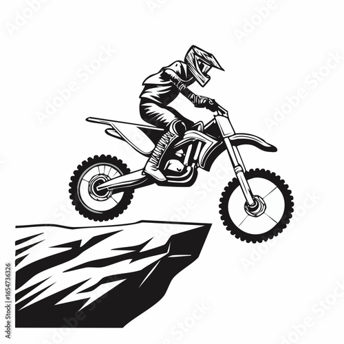 Motocross Rider Maneuvering Over a Large Rock Obstacle with Precision and Power in Vector Style