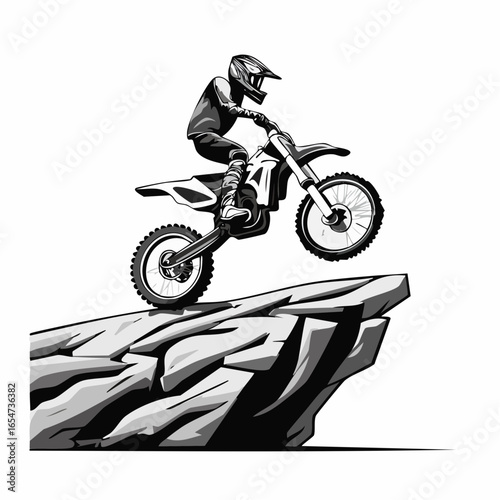 Motocross Rider Maneuvering Over a Large Rock Obstacle with Precision and Power in Vector Style