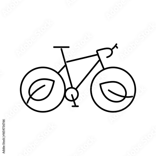 cycling green leaves sustainable fitness line icon vector illustration