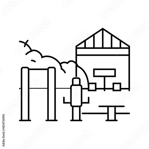 picnic area outdoor fitness setup sustainable line icon vector illustration