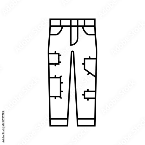 jeans patches thrift driven fashion line icon vector illustration