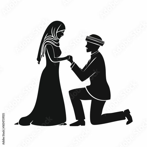 Silhouette man and woman kneeling on the ground image vector isolated on white background.