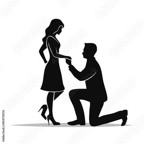 Silhouette of a man kneeling down and holding the hand of a standing woman vector image.