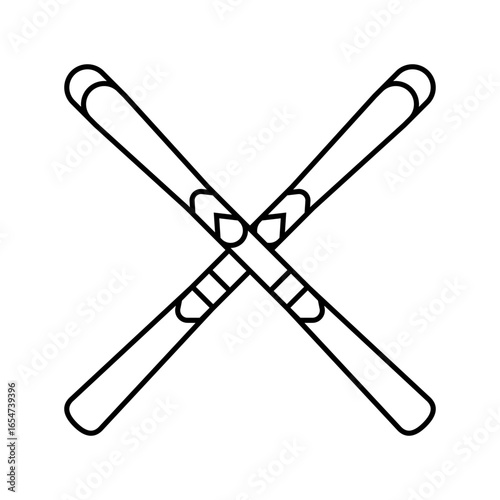 pair skis crossed mountain skiing line icon vector illustration