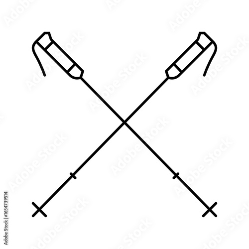 poles mountain skiing line icon vector illustration
