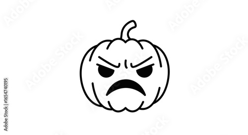 Angry pumpkin cartoon in black and white with frowning face