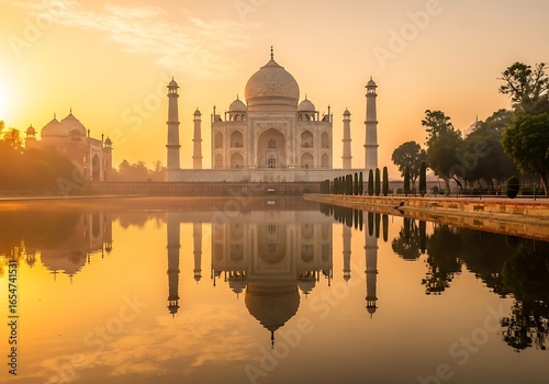 Photo of taj mahal at sunrise with reflection