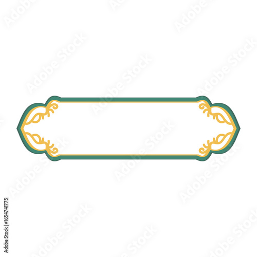 Decorative rectangular label frame with golden flourishes, perfect for adding elegance to invitations, menus, or product packaging designs.