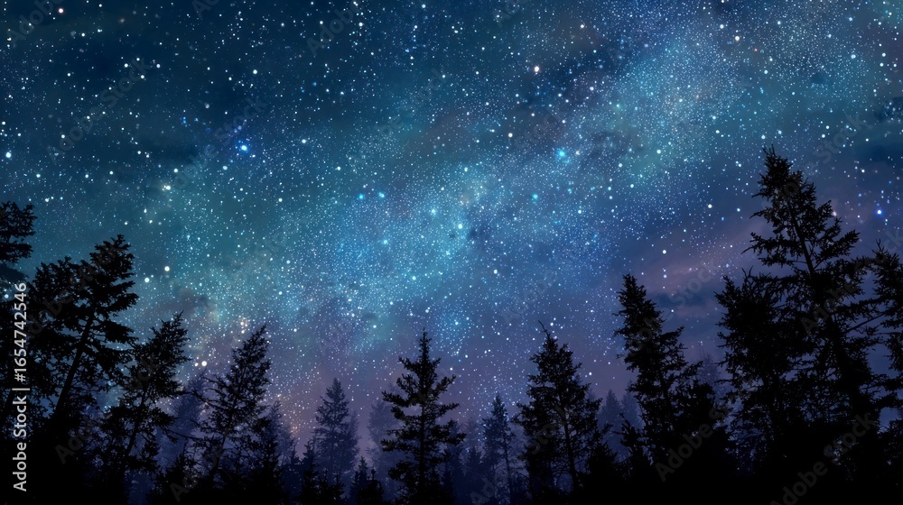 Silhouette trees starry night sky Silhouette trees starry night sky
