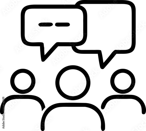 Digital illustration of a group chat conversation with speech bubbles and communication icons representing online discussion and social networking