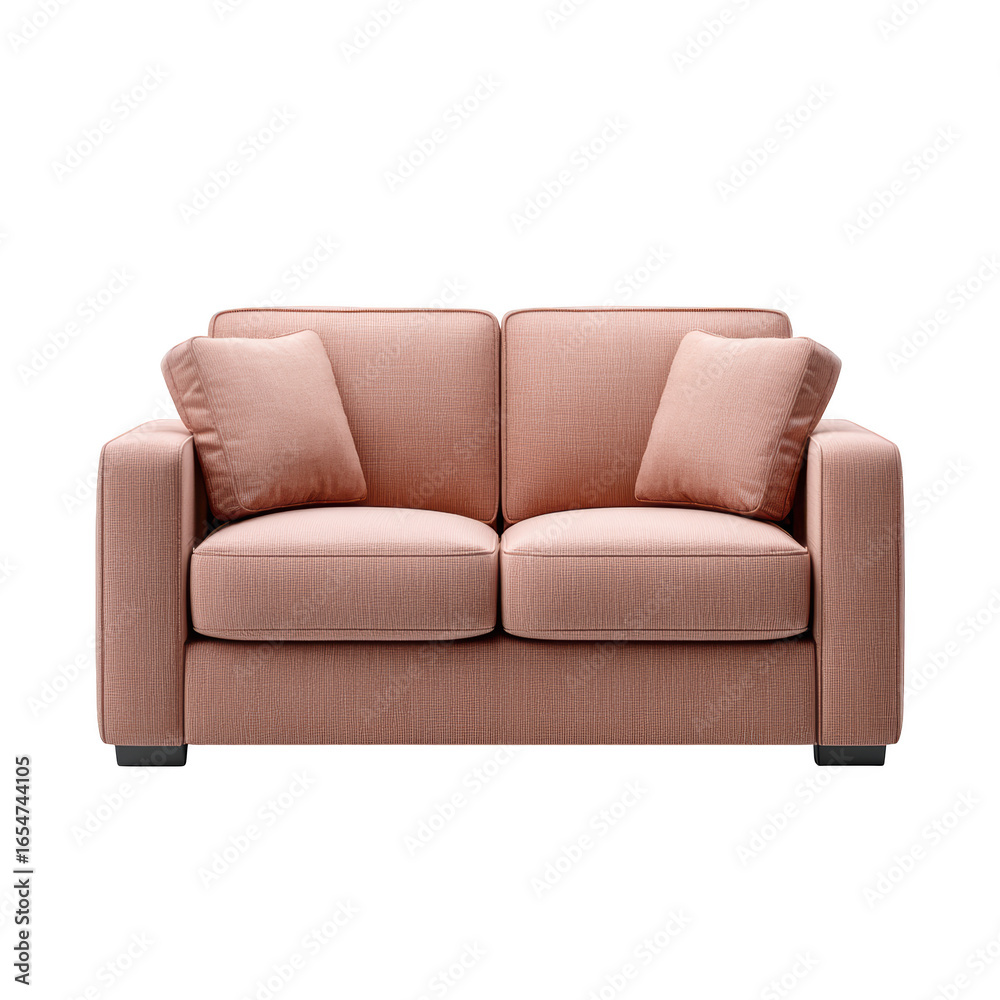 Fototapeta premium Modern Two-Seater Sofa in Soft Pink Upholstery for Stylish Living Room Decor and Furniture Arrangement