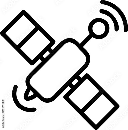 Stylized illustration of a satellite in orbit around a celestial body showcasing a clean modern design