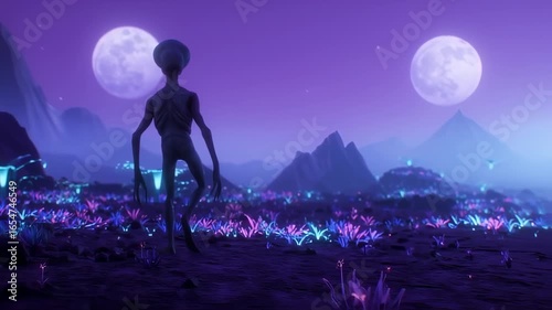 Exploring an alien world under twin moons, discovering a new species on a distant planet with