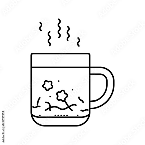 herbal tea mug steam recovery wellness line icon vector illustration