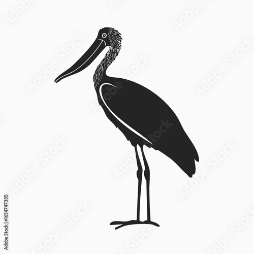 Shoebill Stork Standing. Black and white Shoebill Stork Standing image vector on white background.