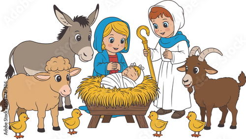Nativity Scene Baby Jesus with Mary, Joseph, Animals