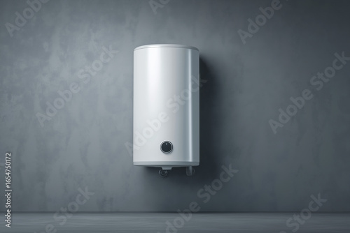 Compact electric water heater mounted on wall, minimalist design, modern style