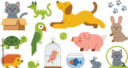 Adorable cartoon animal collection featuring diverse pets and wildlife for children's designs.