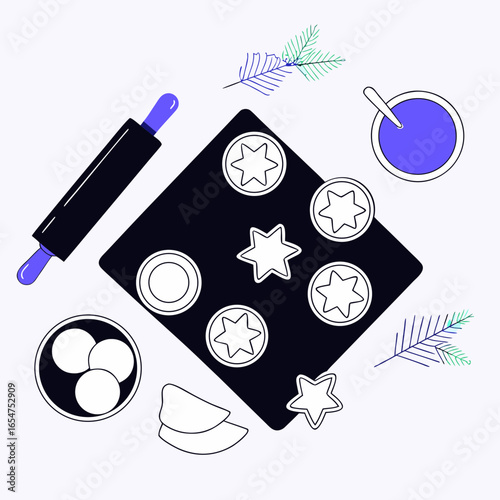 Flat Lay of Christmas Cookie Dough and Decorations